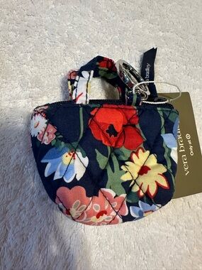 Vera Bradley Navy Floral Quilted Mini Tote Coin Purse Keychain